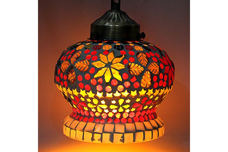 EarthenMetal Handcrafted Turkish Glass Hanging Light